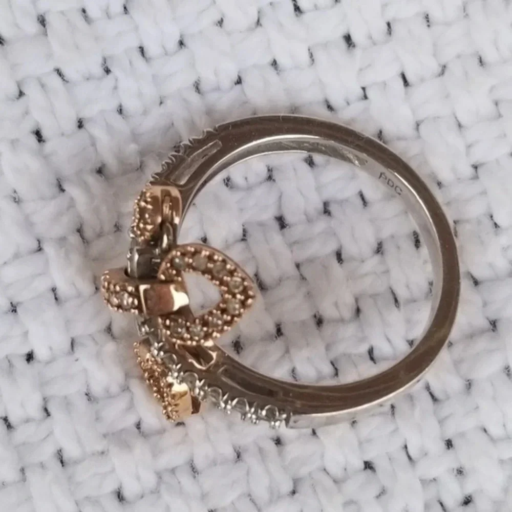 Vintage sterling and crystal‎ hearts  ring 7